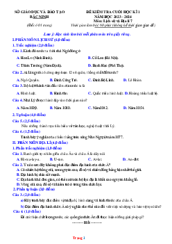 Đề thi HK1 Lịch Sử Địa Lí 7 Sở GD Bắc Ninh 2023-2024 (có đáp án)