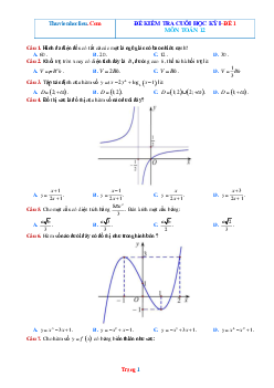 Đề Ôn Thi HK1 Toán 12  Năm 2022-2023-Đề 1 (Có Đáp Án)