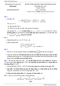 Đề tuyển sinh lớp 10 môn Toán năm 2020 – 2021 trường THPT chuyên Bắc Giang