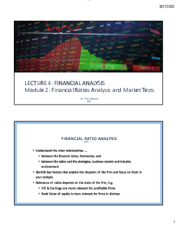 Lecture 4 Module 2 Financial Ratios Analysis and Market Tests
