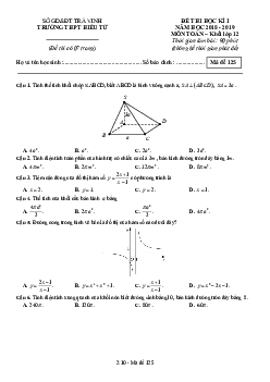 Đề thi học kỳ 1 Toán 12 năm học 2018 – 2019 trường THPT Hiếu Tử – Trà Vinh
