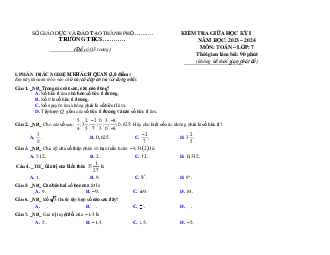 Đề thi giữa học kì 1 môn Toán 7 năm 2023 - 2024 sách KNTT - Đề 1