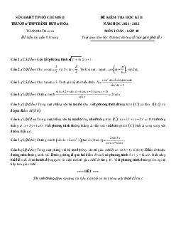 Đề kiểm tra cuối kỳ 2 Toán 10 năm 2021 – 2022 trường THPT Bình Hưng Hòa – TP HCM