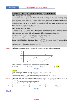 Top câu hỏi về tiệm cận của đồ thị hàm số mức thông hiểu giải chi tiết