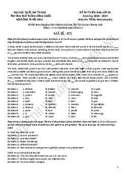 Đề Thi Tuyển Sinh Lớp 10 Trường Phổ Thông Năng Khiếu Năm Học 2018 – 2019 Môn Thi Tiếng Anh (chuyên)