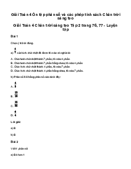 Giải Toán lớp 4 Bài 78: Ôn tập phân số và các phép tính| Chân Trời sáng tạo