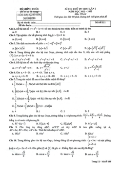Đề thi thử TN THPT 2023 môn Toán lần 2 trường chuyên Hạ Long – Quảng Ninh
