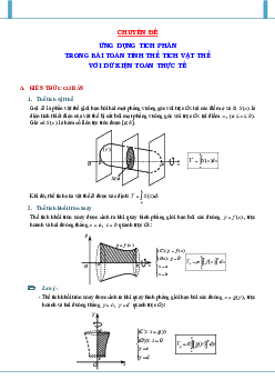 Ứng dụng tích phân trong bài toán tính thể tích vật thể với dữ kiện toán thực tế Toán 12