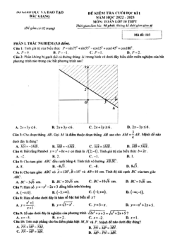 Đề cuối học kì 1 Toán 10 năm 2022 – 2023 sở GD&ĐT Bắc Giang