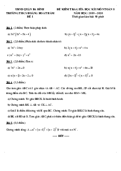 Đề kiểm tra giữa học kì 1 Toán 8 năm 2019 – 2020 trường Hoàng Hoa Thám – Hà Nội