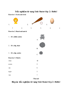 Trắc nghiệm từ vựng Unit Starter lớp 2: Hello!  | Tiếng anh 2 Family and Friends