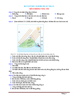 Trắc nghiệm Địa 7 Bài 23: Môi trường vùng núi (có đáp án)