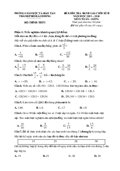 Đề cuối kì 2 Toán 6 năm 2023 – 2024 phòng GD&ĐT thành phố Hải Dương