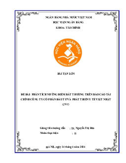 Phân tích những điểm bất thường trên báo cáo tài chính của CTCP Đầu tư và Phát Triển Y Tế Việt Nhật | Học viện Ngân Hàng