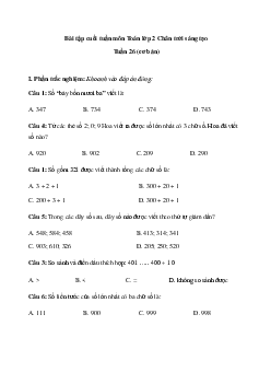 Bài tập cuối tuần Toán lớp 2| Chân trời sáng tạo Tuần 26