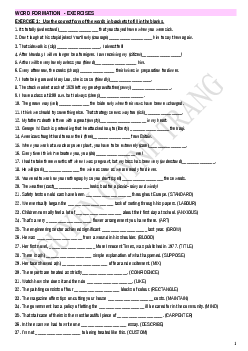 WORD FORMATION - EXERCISES - HSG Tiếng Anh 9 THCS