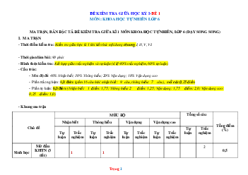 Bộ đề thi giữa học kỳ 1 KHTN 6 kết nối tri thức 2023-2024 (có đáp án)