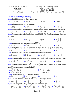 Đề kiểm tra cuối học kỳ 1 Toán 10 năm 2021 – 2022 sở GD&ĐT Bắc Ninh