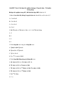 Giải SBT Toán 12 bài tập trắc nghiệm chương 3: Nguyên hàm - Tích phân và ứng dụng