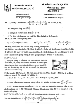 Đề giữa học kì 2 Toán 8 năm 2022 – 2023 trường THCS Giảng Võ – Hà Nội
