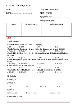 Bộ đề kiểm tra Toán lớp 2 giữa học kỳ II ( có đáp án )