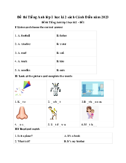 Đề thi học kì 2 lớp 1 năm 2022 - 2023 | Tiếng anh 1 | đề 1