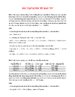 Ngân hàng bài tập Kinh tế đầu tư (có đáp án) hay, hấp dẫn nhất