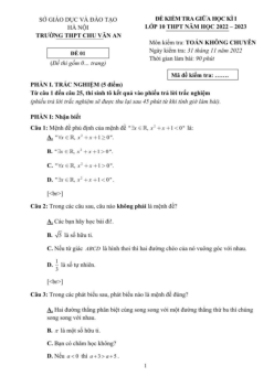 Đề giữa học kì 1 Toán 10 năm 2022 – 2023 trường THPT Chu Văn An – Hà Nội