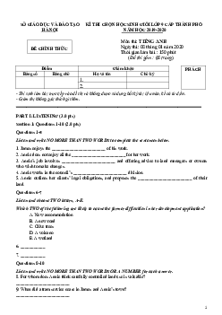 Đề Thi Chọn Học Sinh Giỏi Lớp 9 Thành Phố Hà Nội Năm Học 2019-2020 Môn Thi Tiếng Anh