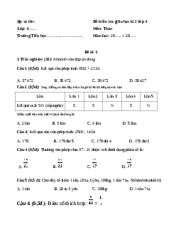 Đề thi giữa học kì 2 lớp 4 môn Toán Kết nối tri thức - Đề số 4