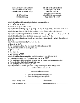 Đề thi học kì 1 Toán 10 năm 2019 – 2020 trường THPT Bách Việt – TP HCM