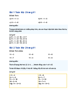 Giải SGK Toán lớp 2 bài 18: 11 trừ đi một số | Chân trời sáng tạo