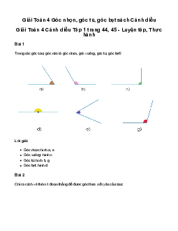 Giải Toán lớp 4 Bài 19: Góc nhọn, góc tù, góc bẹt Cánh diều