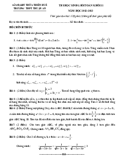 Đề thi học sinh giỏi Toán 11 năm 2012 – 2013 trường THPT Thuận An – TT Huế