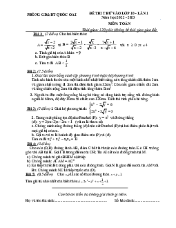 Đề thi thử Toán vào lớp 10 lần 1 năm 2022 – 2023 phòng GD&ĐT Quốc Oai – Hà Nội