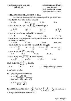 Đề giữa kì 1 Toán 9 năm 2023 – 2024 trường THCS Thạch Bàn – Hà Nội