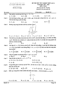 Đề thi thử THPT Quốc gia 2022 môn Toán lần 2 cụm liên trường THPT Quảng Nam