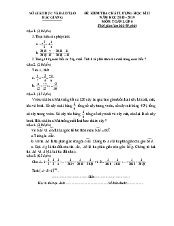 Đề thi học kì 2 Toán 6 năm học 2018 – 2019 sở GD&ĐT Bắc Giang