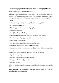 Giải Công nghệ 10 Bài 1: Giới thiệu về trồng trọt KNTT