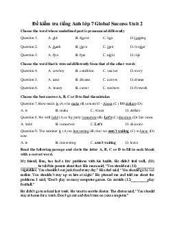 Đề kiểm tra tiếng Anh lớp 7 Global Success Unit 2