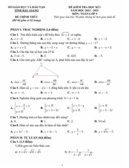 Đề kiểm tra học kì 1 Toán 9 năm 2022 – 2023 sở GD&ĐT Hậu Giang