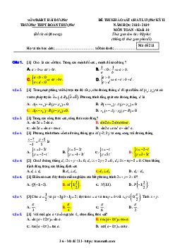Đề thi KSCL kỳ 2 Toán 10 năm 2018 – 2019 trường Đoàn Thượng – Hải Dương