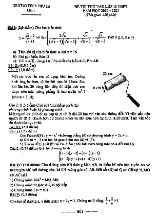 Đề thi thử vào lớp 10 môn Toán năm 2020 – 2021 trường THCS Phú La – Hà Nội