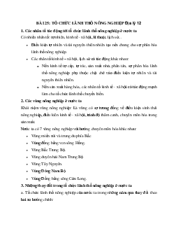 Địa Lý 12 bài 25: Tổ chức lãnh thổ nông nghiệp