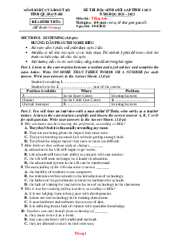Đề thi học sinh giỏi cấp tỉnh THCS môn Tiếng Anh 9 năm 2021-2022 Sở GD Quảng Nam (có lời giải)