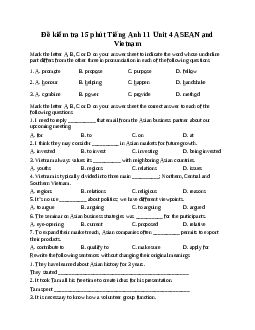 Giải Đề kiểm tra 15 phút Unit 4 ASEAN and Vietnam | Tiếng Anh 11 Global Success