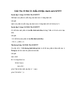 Giải Tin 10 Bài 22: Kiểu dữ liệu danh sách KNTT