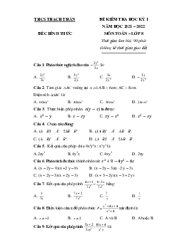 Đề thi học kỳ 1 Toán 8 năm 2021 – 2022 trường THCS Thạch Thán – Hà Nội