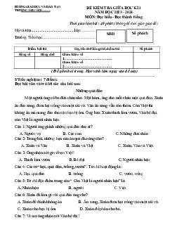 Đề thi giữa học kì 1 môn Tiếng Việt 2 năm 2023 - 2024 sách Chân trời sáng tạo