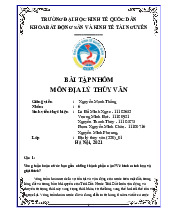 Bài Tập Nhóm Khảo Sát Vòng Tuần Hoàn Nước | Môn Địa lý thủy văn - Đại học Kinh Tế Quốc Dân